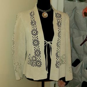 Leather/suede jacket with laser cutout flowers